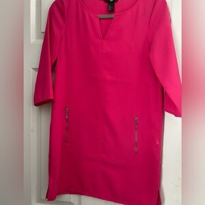 Hot pink crepe size 4 shift dress. Two silver zipper  front pockets.